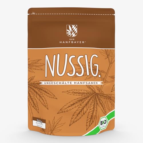 Der Hanfbayer® Semillas de cáñamo regionales sin pelar orgánicas 300 g [rico en proteínas] – Incluye deliciosas recetas electrónicas – Vegano y crudo calidad – Rico en proteínas, Omega-3 y magnesio