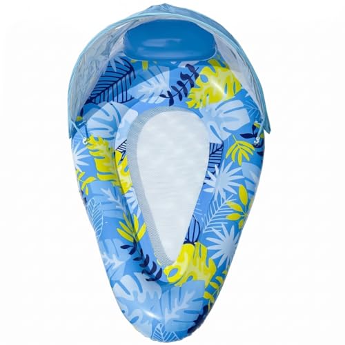 Matelas flottant gonflable pour piscine en forme de goutte avec auvent robuste en maille