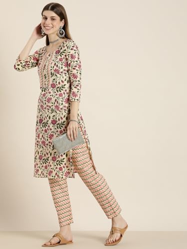 Shiv Textiles Pure Cotton Kurta Set For Women(9002-Beige-M)