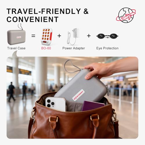 Image of BONTANNY Portable Red Light Therapy, 630 /660 /810 /830 /850nm 5 Wavelengths Mini Handheld Red Near Infrared Light, 12 Triple Chip Clinical Grade LEDs, Rechargeable, Travel Case, Timer, for Body, BO-60