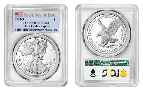 2021 S Type 2 American Silver Eagle Graded by PCGS PR70 DCAM...