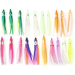 Currican Calamar Señuelos de Pesca de Calamar - 20pcs Cebo de Falda de Calamar de Color Mixto - 10 Tipos de señuelos de Pesca de Agua Salada de mar Suave(Los 6CM)