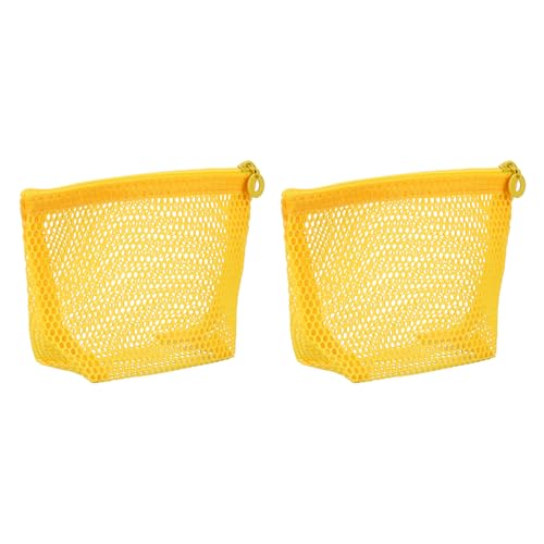 QUARKZMAN Bolsa Maquillaje Malla Semicircular 4'x3'x4.3' Amarillo 2 Pz | Pequeña Bolsa De Aseo con Cremallera Organizador De Viaje Semicircular para Cosméticos Poción De Almacenamiento