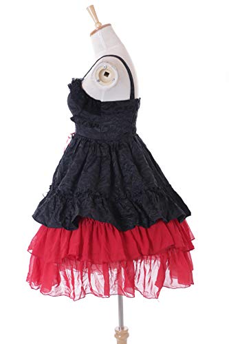 Kawaii-Story JL-685 czerwona czarna falbanka sukienka szyfonowa gotycka kostium Cosplay (M-L)