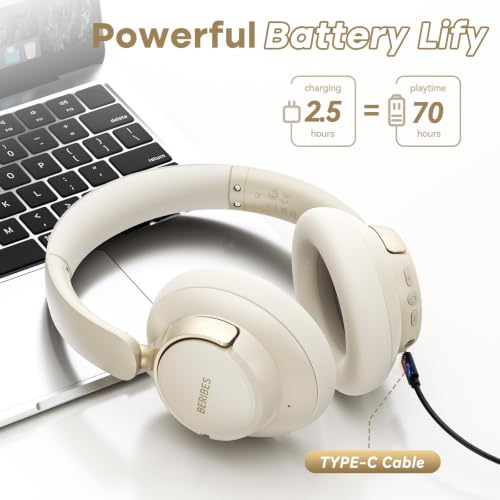 Image of BERIBES Hybrid Active Noise Cancelling Headphones Wireless Over Ear 70Hours