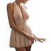 Juaugusep Women Halter Lingerie Dress, Sexy Deep V Neck Sheer Mesh Babydoll Backless Chemise Nightwear (White, One Size)
