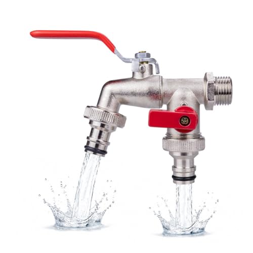 Image of Water Tap 1 /2 Inch, Two Way Zinc Alloy Garden Tap with Dual Outlet