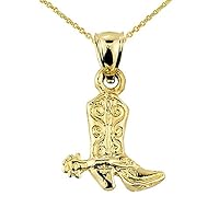 Textured 10k Yellow Gold Western Cowboy Boot Charm Pendant Necklace, 18\"