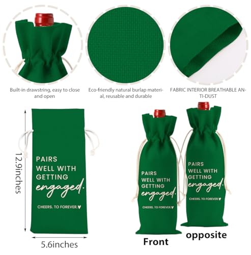 Image of Engaged Engagement Gifts for Couples Her Engagement Party Decorations | St Patricks Day Decorations Green Party Decor for Couple Wine Bag Pairs Well with Gettig Engaged Wine Accessory Sets