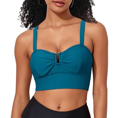 Hilor Women's Underwire Bikini Tops Longline Push Up Swim Top Sexy Midkini Swimsuit Bathing Suit Tops2