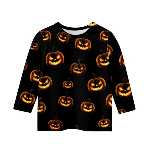 Halloween Shirts for Girls Pumpkin 3/4 Sleeve Fall Casual Shirts Cute Funny Bat Crew Neck Tops Slim 3/4 Sleeve Clothes3