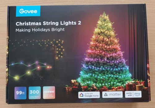 Govee Inteligentne lampki świąteczne 20 m, 200 diod LED RGBWIC, świąteczne łańcuchy świetlne do wewnątrz i na zewnątrz, mapowanie kształtu, AIGC, sterowanie aplikacją z ponad 130 trybami dynamicznej