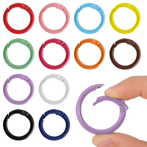 12 Colores Anillos Metálicos con Resorte y Clip de Presión Redondo Mosquetón con Resorte y Gatillo Circular Cierre de Hebilla de Presión de 25mm para llaveros Bolsos Carteras