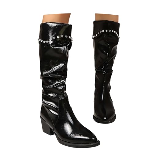Bottes au-dessus du genou plissées noir élégant pour femme