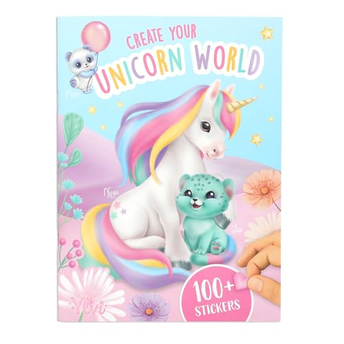 Depesche 13880 Ylvi Create Your Unicorn World - Livre d'autocollants de 20 Pages à Personnaliser avec des Motifs Magiques, avec 6 Feuilles d'autocollants pailletés, argentés et en Mousse