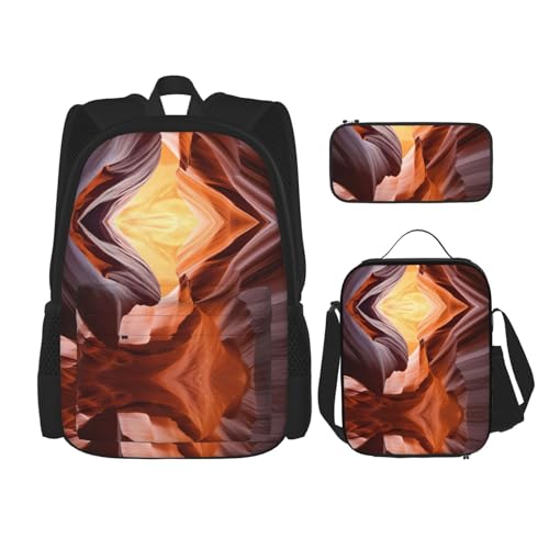 Sac à dos d'école noir ensemble cartable 3 pièces avec boîte à déjeuner univers