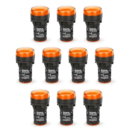 Image of BAOMAIN 22mm LED Industrial Indicator Light,110V AC Pilot Signal Lamp for Industrial Machinery Control Circuits,7 /8 inch Panel Mount, Screw Terminal,Yellow,10-Pack