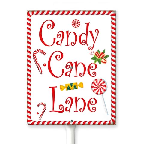 Houseuse Christmas Yard Sign Candy Cane Lane Aluminium Lawn Signs