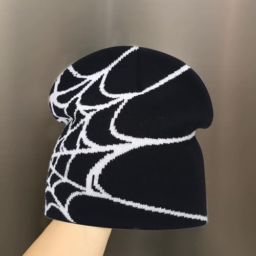 QCWN 3Pcs Y2k Beanie Knitted Hat Winter Warm Gothic Pattern Graphic Hat Acrylic Knitted Y2k Hats Accessories Streetwear Beanie for Men Women Black - Thumbnail 2