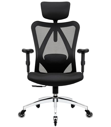 Duramont Ergonomic Office Chair with Rollerblade Wheels - High Back Breathable Mesh Desk Chair, 4D Lumbar Support, Memory Foam Seat, Adjustable Headrest and Armrests, Reclines, Black