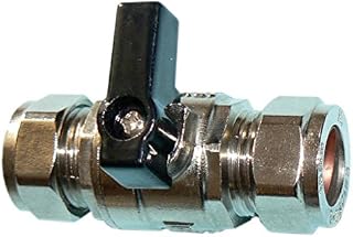 Pack of 2 Chrome Plated 15mm Full Flow Bore Isolating Isolation Valve with Handle Heavy Pattern Compression Joint