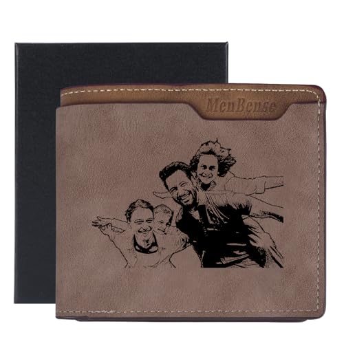 Custom Wallets for Men, Personalized Men's Wallet, Engraved Photo&Name Wallets, Customized Souvenirs for Husbands Fathers Boyfriends (Dark Khaki)