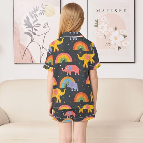 ALAZA Elephant Love Heart Rainbow Pajamas Satin Pajama Set Short Sleeve Button Down Sleepwear4