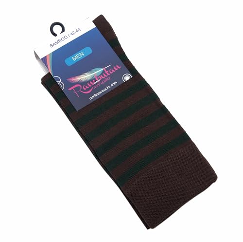 Rambutan Men\'s Space Collection Rayon Seamless Dress Socks US 8.5-12.5 Multi Color (Brown-Green Stripes)