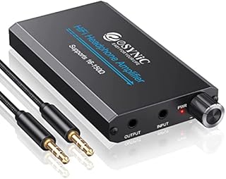 eSynic Portable Headphone Amplifier Audio Rechargeble Digital HiFi Earphone Amp 3.5mm with Two-stage Gain Switch, USB Cable and Aluminum Matte Surface for MP3 MP4 Phones Digital Players and Computers