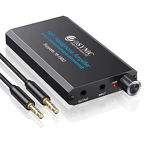 eSynic Przenośny wzmacniacz słuchawkowy, akumulator audio, cyfrowy wzmacniacz słuchawkowy HiFi, 3,5 mm, z dwustopniowym przełącznikiem wzmocnienia, kablem USB i aluminiową matową powierzchnią do