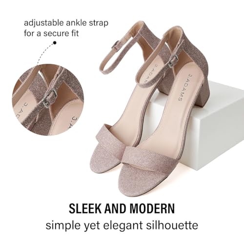 Image of J. Adams Daisy Heeled Sandals - Ankle Strap Low Block, Open Toe Dress Pumps, Chunky Heels - Dressy Shoes for Women - Bridal, Wedding, Summer Sandals
