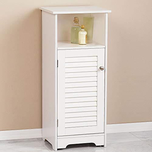 HOME BI Bathroom Storage Floor Cabinet Free Standing with Shutter Door (White)