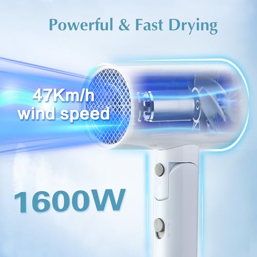 Licoseam HD013 Hair Dryer, 1600W Small Foldable Hair Blow Dryer, Fast Drying Travel Hair Dryer thumb #2