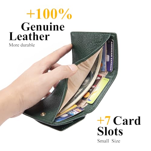 Image of Small Wallet Women Genuine Leather RFID Blocking Trifold Tiny Wallets with Snap Coin Pouch 7 Card Solts