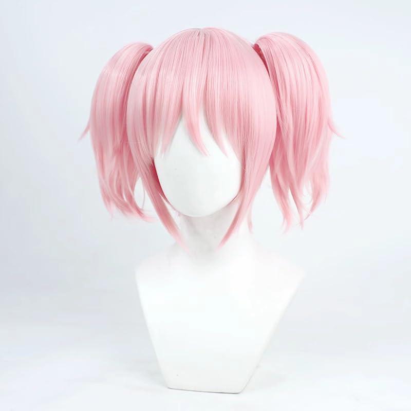 Perücke Damen, Rosa Kurze Cosplay Wig Madoka Anime Perücken und zwei Tigerfallen für Halloween Karneval