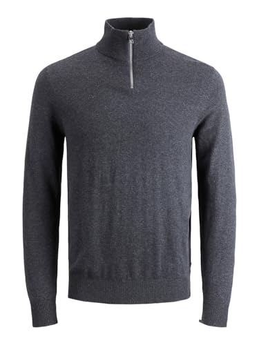 Jack & Jones Cárdigan Masculino con Cremallera de Cuarto de Color Liso Chaqueta de Punto con Cremallera de Cuarto, Gris Oscuro, XL