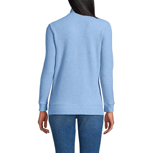Lands' End Women's Long Sleeve Waffle Quarter Zip Pullover Medium Light True Blue Heather2