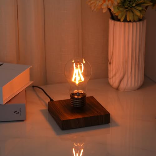 Levitating Lamp Floating Light Bulb Magnetic Levitating LED Desk Lamp for Unique Gifts 360 Degre Rotating Night light Levitating Cool lamps for Home & Office Birthday Christmas gift Square Wooden Base