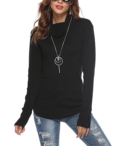 LYHNMW Women Cowl Neck Sweaters Turtleneck Long Sleeve Lightweight Knit Stretchable Loose Fit Sweater Pullover Warm Tops2