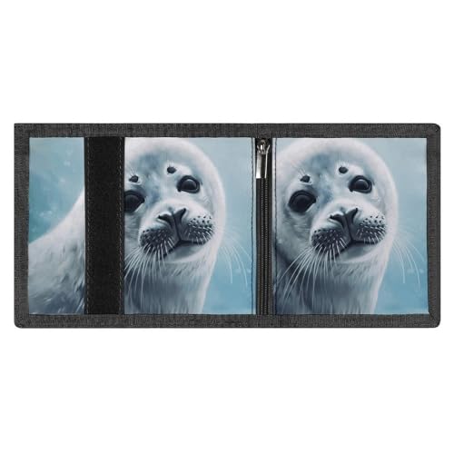 Harp Seal Painting Wallpaper Trifold Wallet for Men - Money Clip Slim Wallets with Multiple Card Slots Minimalist Small Front Pocket Wallet for Everyday Carry4