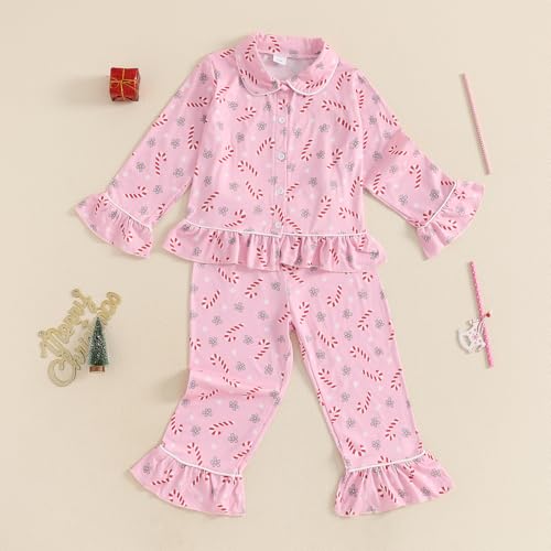 Kuriozud Toddler Girl Christmas Silk Pajamas Ruffle Button Down 2 Piece Pajama Set Kids Little Girls Pjs Nightgown Outfit3