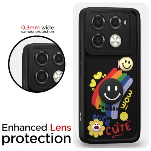 Image of Pikkme Back Cover for Infinix Note 40 Pro 5G | Soft Silicone| Cute Rainbow Smile & 3D Cartoon Flower Design | Shockproof Raised Camera Protection Bumper Case (Black)