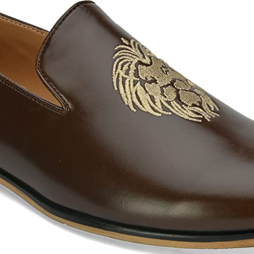 Image of San Frissco Men's Mid-Top Styling Loafer Lightweight Woven Moccasins Formal, Casual Driving Shoes for Men /Synthetic Leather /Cushioned Footbed Designed for All Seasons - Brown
