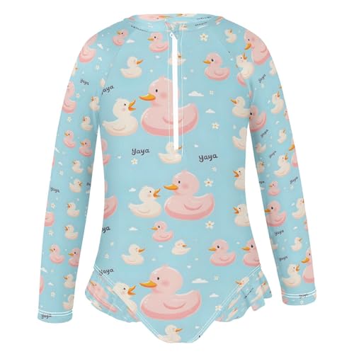 White Duck Family Girls Long Sleeve Swimsuits One Piece Zipper Bathing Suit UPF 50+ Rashguard Swimwear2