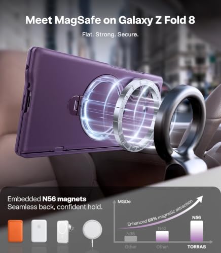 Image of TORRAS Q3 Spin for Samsung Galaxy Z Fold 8 Ultra 5G Case, 360 Magnetic Kickstand, Compatible with MagSafe, Hinge Protection, Shockproof Back Cover with 2 Screen Protectors, Violet Purple