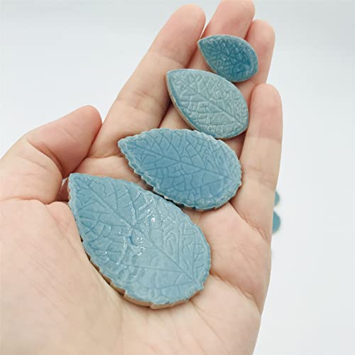 200G Leaves Shape Stained Ceramic Mosaic Tiles For Crafts , 0.9"~2" Various Sizes Mosaic Pieces, Porcelain Mosaic Tiles For Home Decoration (Blue) #TOP6