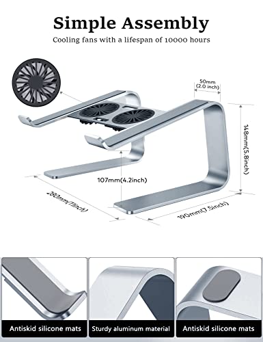 DEEDRR-Laptop-Stand-for-Desk-with-USB-Cooling-Fans-Ergonomic-Aluminum-Laptop-Stand-Cooling-Pad-Ventilated-Laptop-Riser-Holder-for-11-17-Inches-Notebook-MacBook-Greenish-Gray