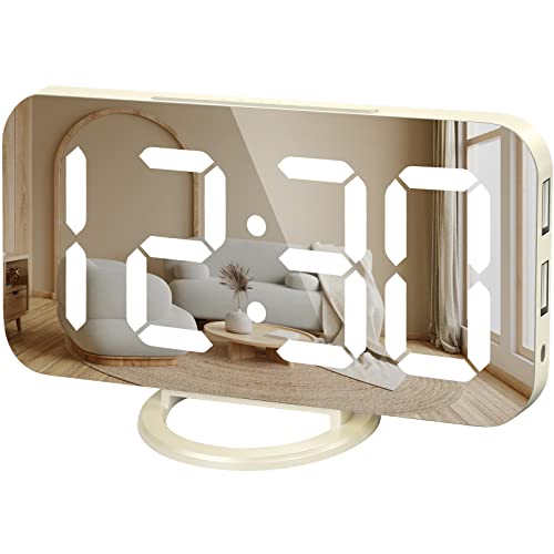 Wulawindy Digital Alarm Clock, Large Mirrored Led Display With Dual Usb Ports, Snooze Function Dim Mode Wall Hanging Beside Desk Clock For Bedroom (Pearl) #TOP5
