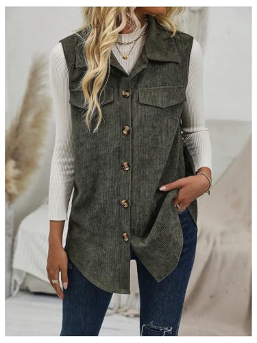WDIRARA Women's Button Down Sleeveless Corduroy Jacket Vest Waistcoat Outerwear2