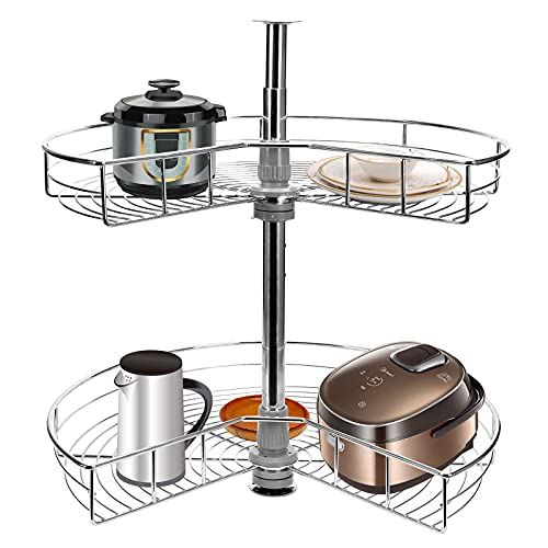 PIAOPIAONIU Kidney Shaped Chrome Corner Organizer 24inch Diameter Kitchen Cabinet Blind Corner 2 Tiers Stainless Steel Lazy Susan Replacement Shelf Blind Corner Shelf 270 Degree Rotating Storage Rack